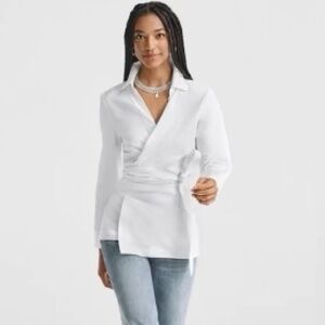CAbi Highlife white long sleeve wrap blouse